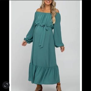 Pink Blush Jade Long Sleeve Chiffon Tie Waist Ruffle
Bottom Maternity Dress NWT